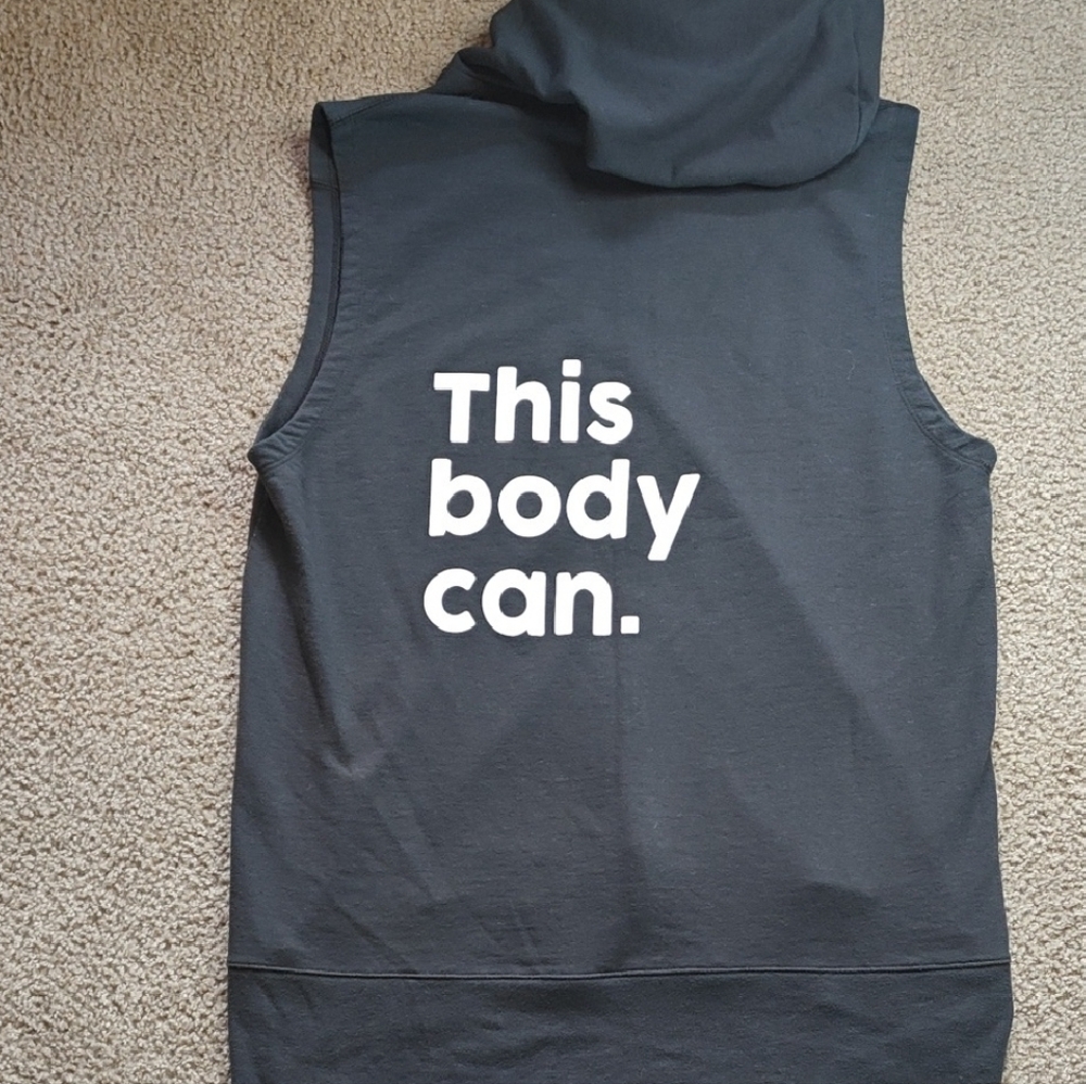 Gray Sleeveless Hoodie with Motivational Text Plus Size XXL